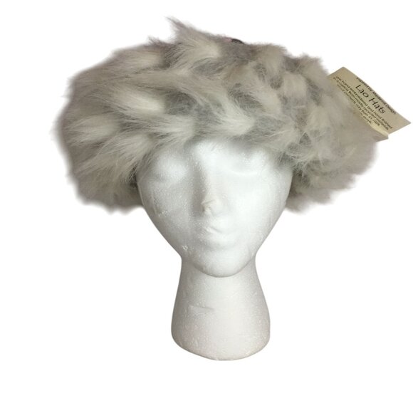 Lao Womens Winter Hat Wool Faux Fur Trim Dark Grey &amp; White - Picture 1 of 9